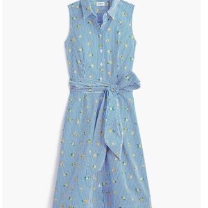 J. Crew Blue and White Striped Midi Dress with Yellow Floral Design